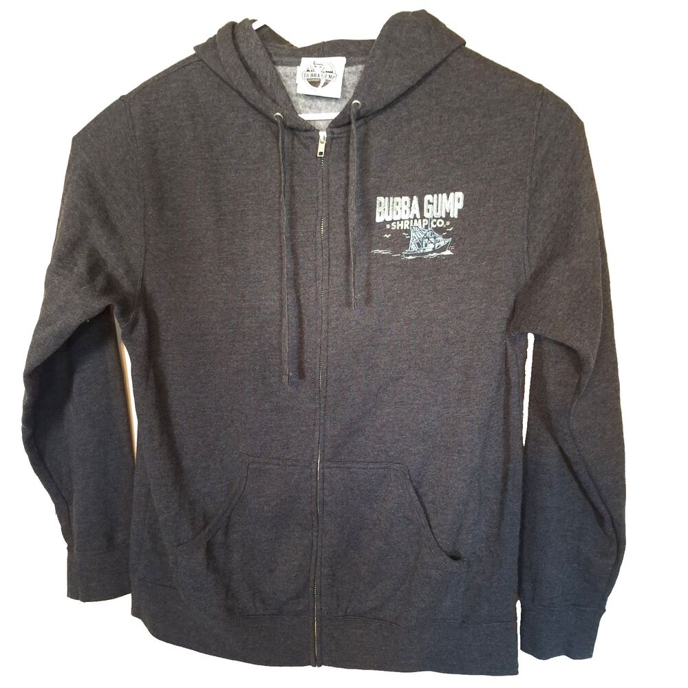 Bubba Gump Hoodie Sweater Mens Large Gray / Black Full Zip Pullover